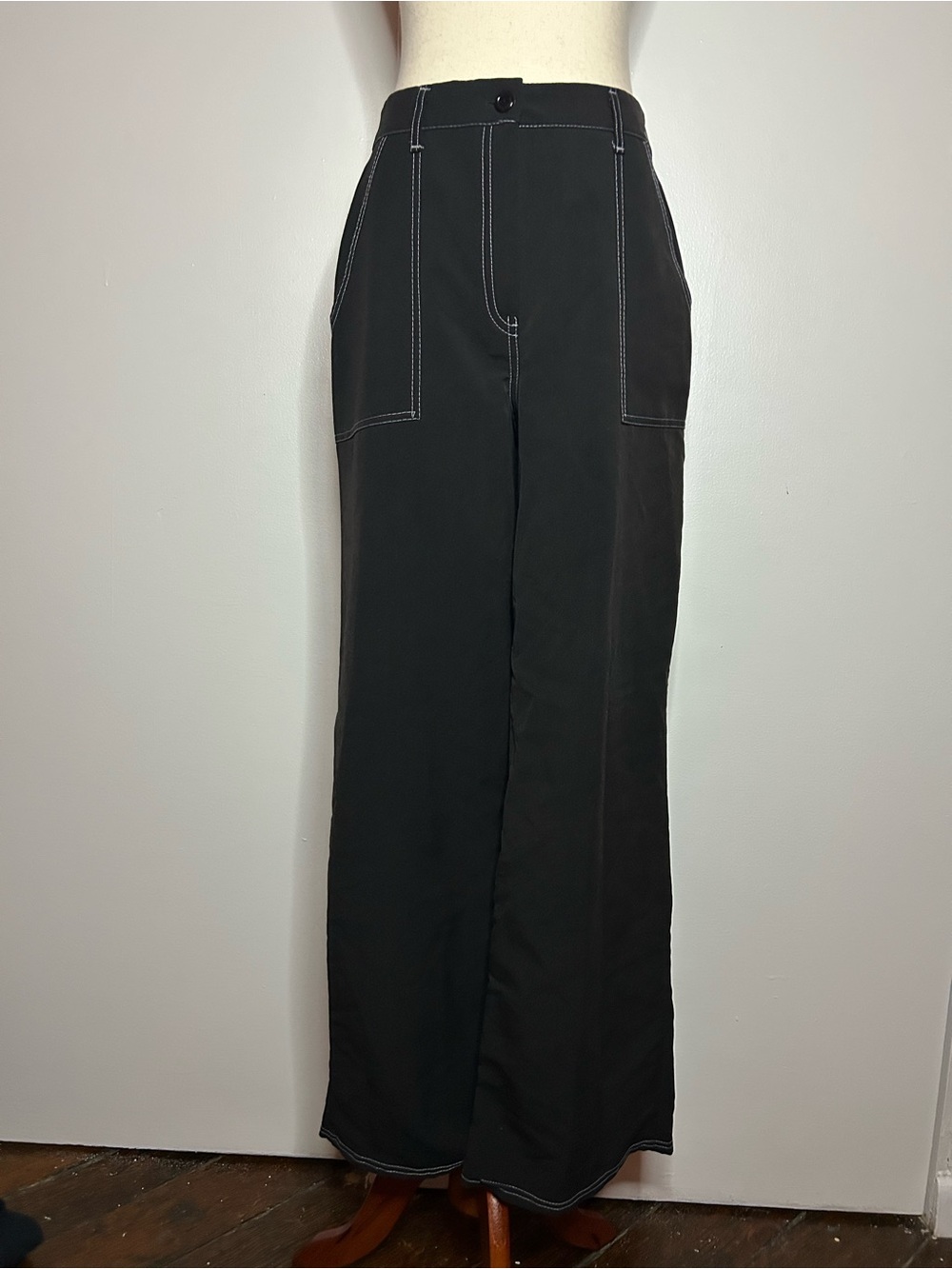 NASTY GAL Black Wide-Leg Pant Trousers with Contrast Stitching